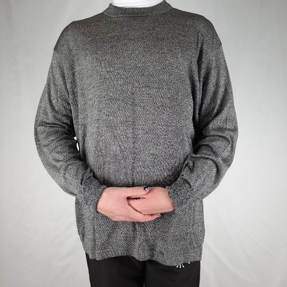 DeSantis Collection silk pullover sweater heather black long sleeve mock neck L - Picture 3 of 11
